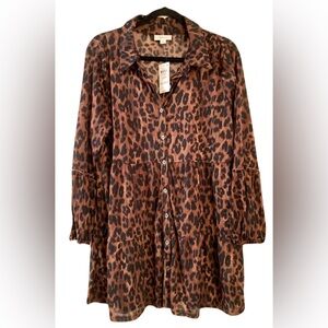 Style & Co. Brown Leopard Print Button-Down Shirt NWT
